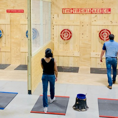 a group of people standing in a room