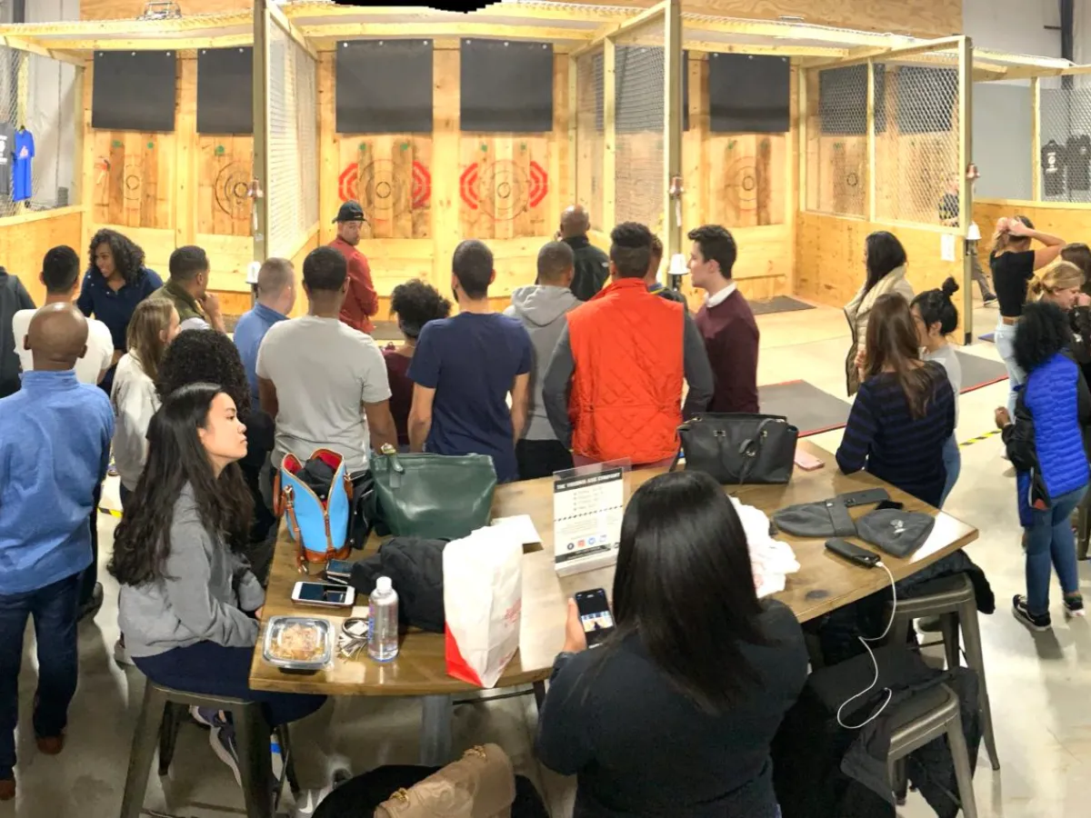 a group of people in a room