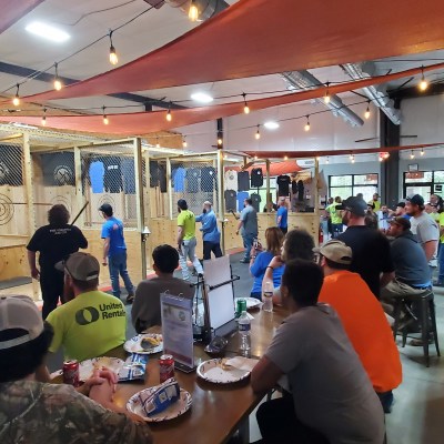 a group of people in a restaurant